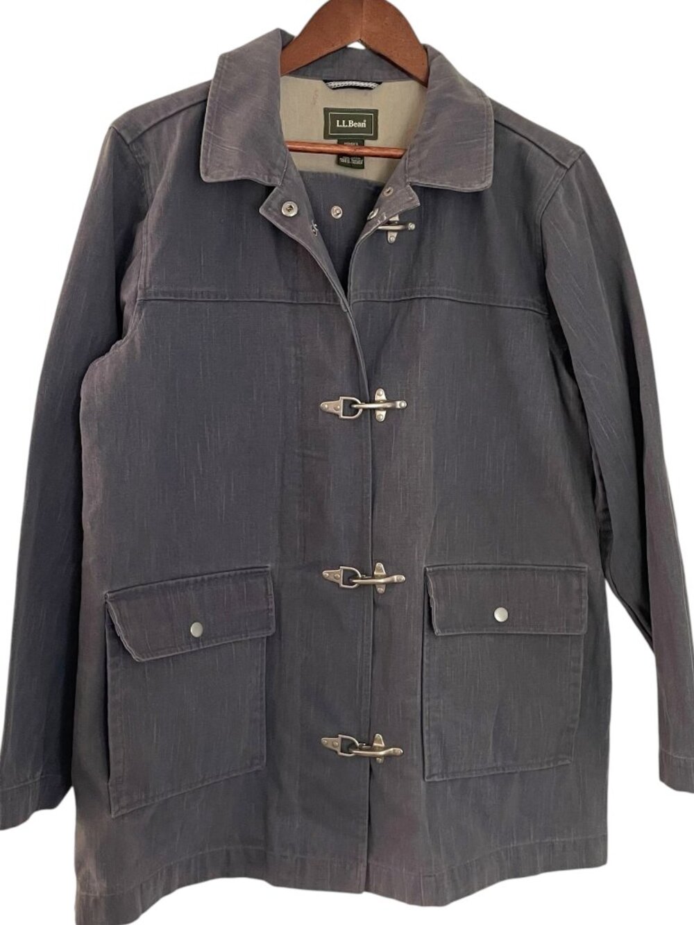 Vintage Y2K LL Bean Fireman Clasp Barn Chore Coat M Blue / Gray Canvas Jacket